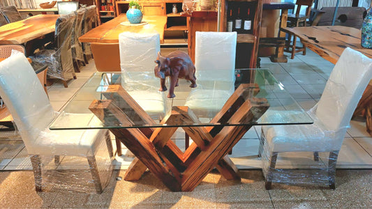 Mesa de Comedor Vidrio y Durmiente de Tren