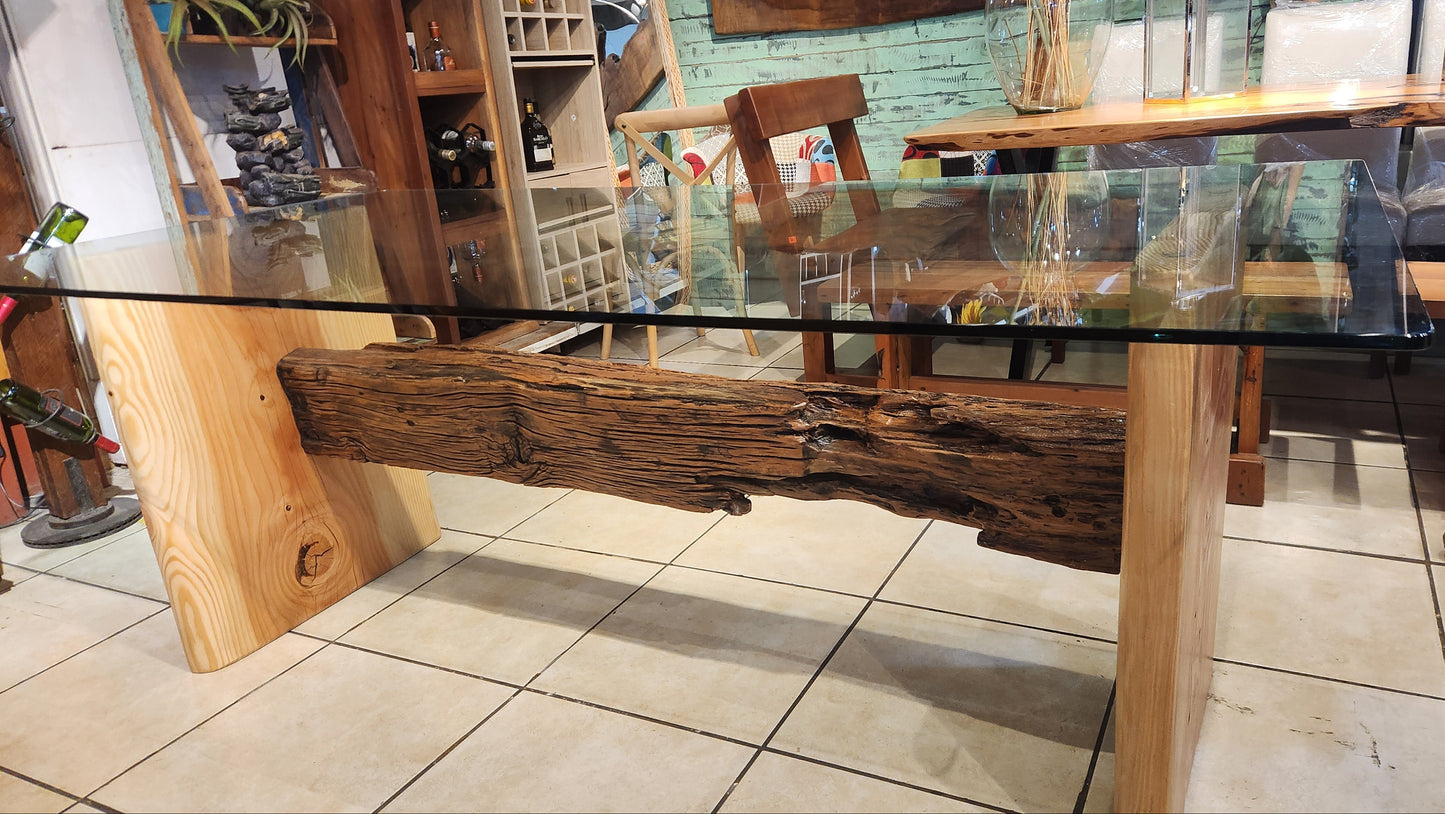 Mesa de Comedor Vidrio | Pedestal Doble Oregon & Durmiente