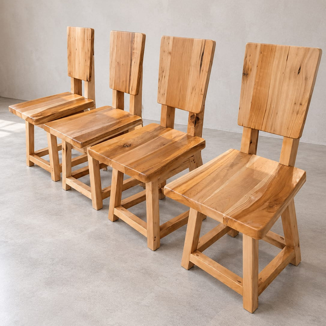 Detalle de estructura y patas de madera de lenga en silla de comedor