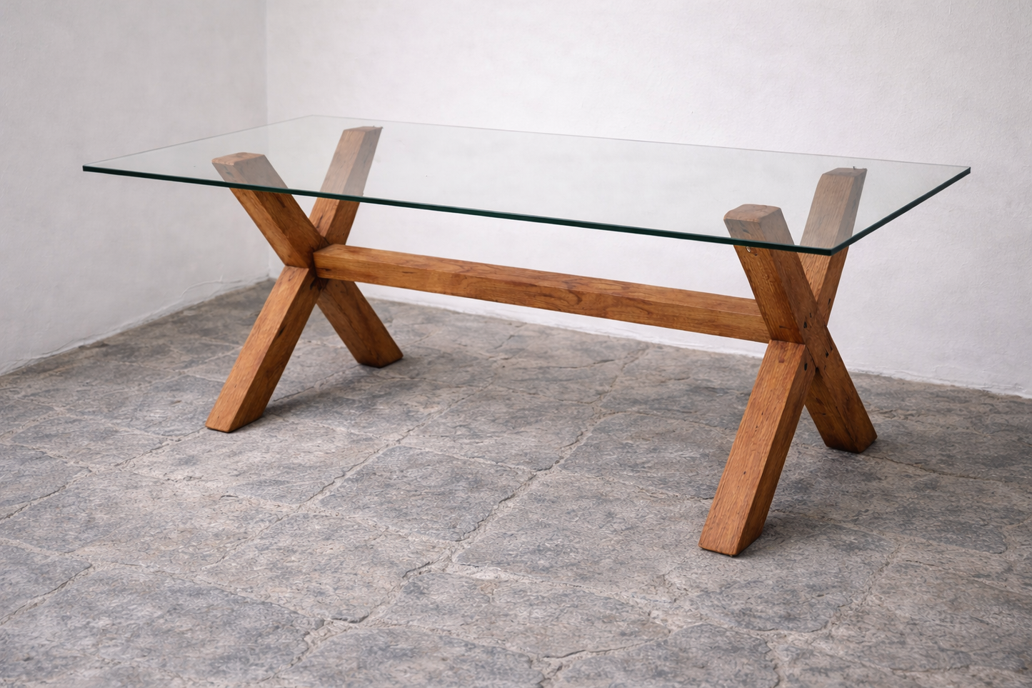 Mesa de Comedor Vidrio Cross Roble