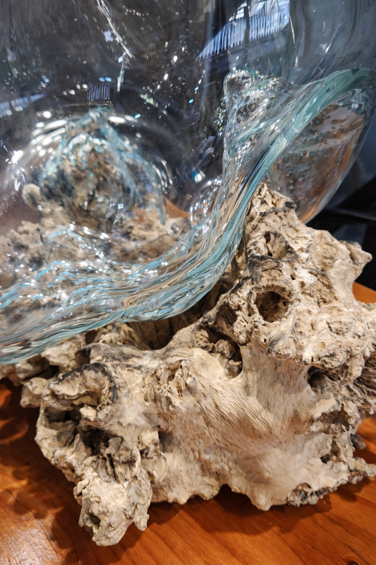 Florero Rústico en Madera y Vidrio